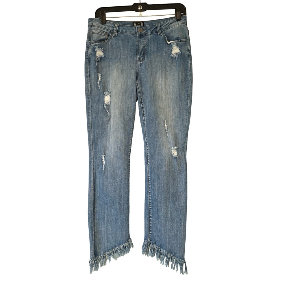 A.Z.I. New York Weekend Party Girl Distressed Jean Angled Fringe Hem, Sz 6